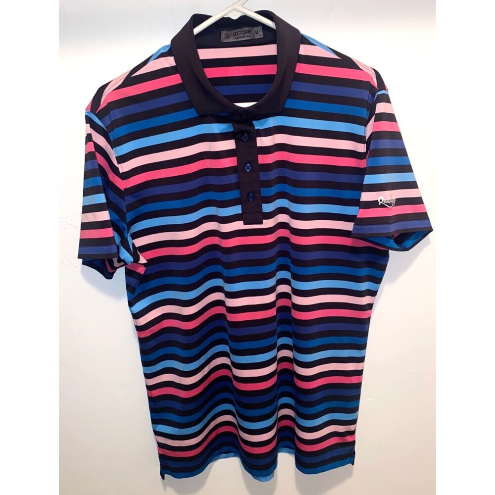 G/FORE Shirt Mens Sz M Rainbow Stripe Tech Jersey Polo Short Sleeve Golf Button